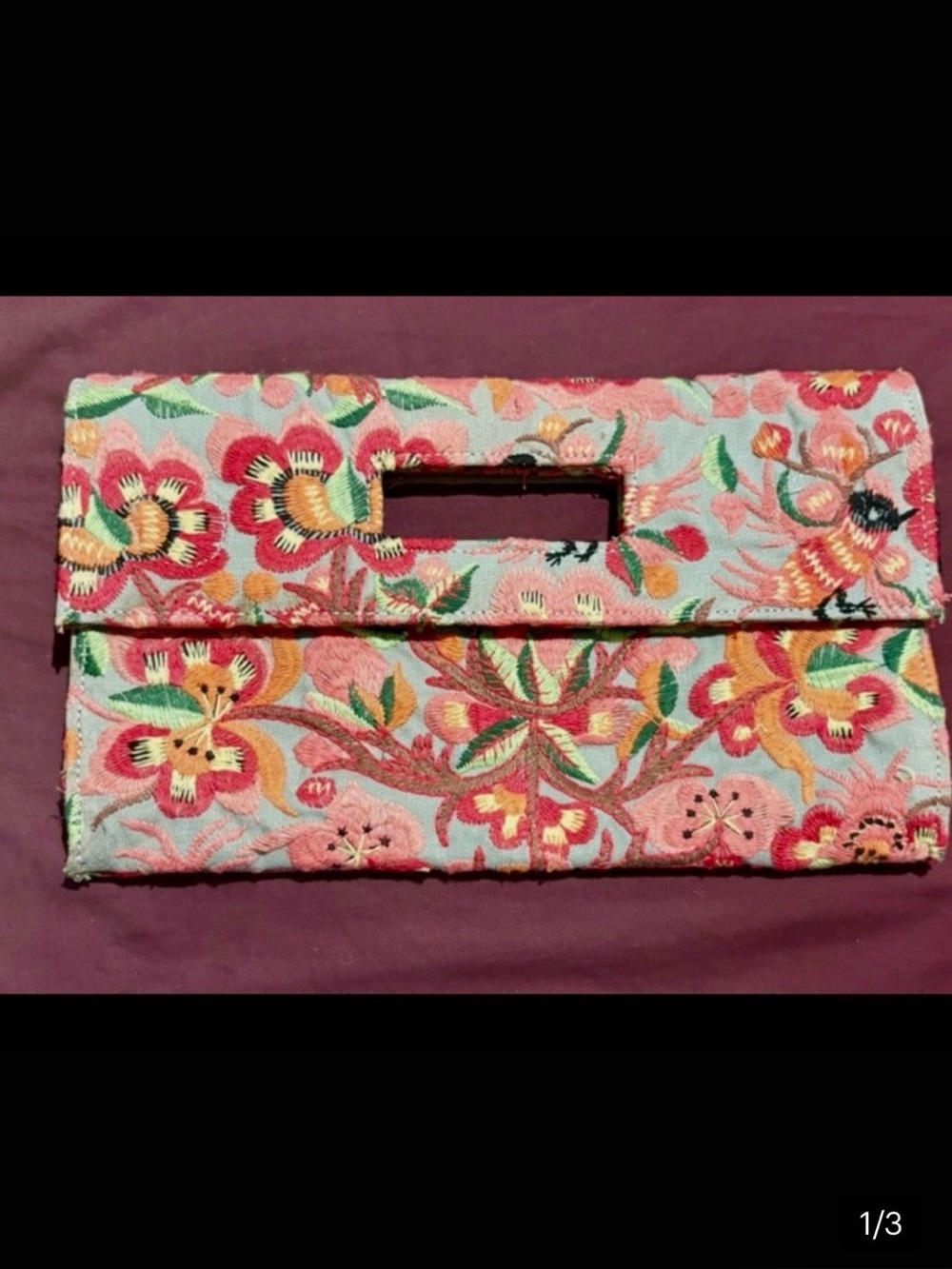 Vintage Embroidered Floral Cutout Wristlet Clutch